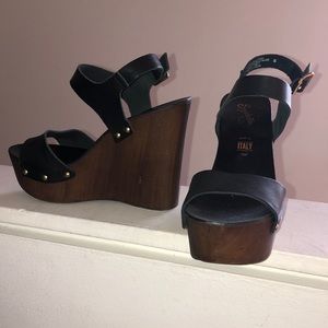 Black leather Seychelles wedges